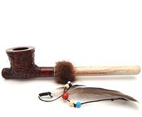 Mr. Brog Lakota Tobacco Pipe - Model No: Indian Peace Pipe Walnut Rusticated - Mediterranean Briar Wood - Hand Made