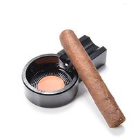 FULU Portable Mini Metal Cigar Ashtray,Single Travel Cigar Ashtray for Indoor and Outdoor,Ashtray Cigar for Men(Black)