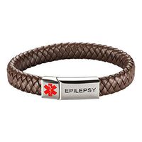 [Engraving]Leather Medical Alert Bracelet - Personalized Medical ID for Men Women Kids Custom Diabetic Alert Bracelet-Brown