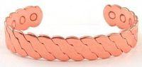 Solid Thick Copper Bracelet in Twisted Braided Design and with 6 Powerful Magnets in Cuff Bangle Style