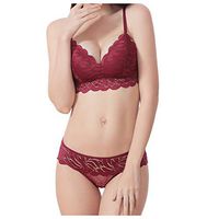 Gocheaper Woman No Trace Fashionable Bra Set Comfortable Ventilation Sexy Lace Underwear(Wine,85B)