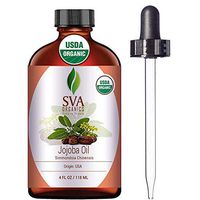 SVA Organics Jojoba Oil Organic Cold Pressed USDA Certified with Dropper 4 Oz Bulk Large Size 100% Pure Natural Cold Pressed Unrefined Carrier Oil for Skin, Hair, Face, Massage, Nails
