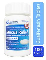 Guardian Mucus ER 12 Hour Extended Release Guaifenesin 600mg 100 Count, Chest Congestion Expectorant Tablets (100 Count Bottle)