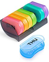 Weekly Pill Organizer 7 Day 2 Times a Day, Sukuos Large Daily Pill Cases for Pills/Vitamin/Fish Oil/Supplements - Rainbow Colors (Black Box)