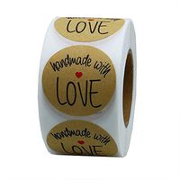 1.0" Inch Round Natural Kraft Handmade with Love Stickers with Black Font Total, Homemade Stickers Labels for Gift, Decorative Printer Paper for DIY Envelope, 500 PCS (Kraft Paper-Love)