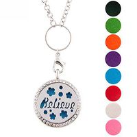 Ginooars 30mm Believe Aromatherapy Essential Oil Diffuser Alloy Locket Pendant and 10pcs Refill Pads with a 60cm Free Chain