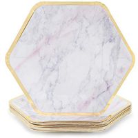 Blue Panda Sparkle and Bash Marble Paper Party Plates (24 Count), Gold Foil Border, 9 x 8 Inches