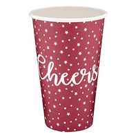 Greenhouse Compostables, Cheers Paper Party Cups, 50 Ct, 16oz 100% Compostable, Red with White Stars, Disposable Patriotic Holiday Celebration Drinkware