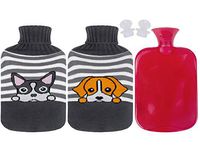 Attmu Classic Rubber Hot Water Bottle 2 Liter with 2 Pack Knit Covers and 1 Bottle Stopper, Red (C-Red)