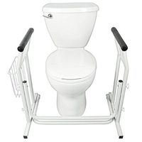 Anqi Stand Alone Toilet Safety Grab Rail Medical Bathroom Safety Assist Frame with Railings Magazine Rack for Elderly, Senior, Handicap ,Disabled - Padded Handrails White