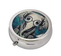 COWGOGO Cartoon Elephant Custom Design Fashion Silver Round Glass Pill Case Decorative Metal Pill Box