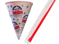 MC Distributors - Gold Medal 100 Retro 6oz Snow Cone Cup & 100 Wrapped Jumbo Spoon Straw Set (100 Pack Set)