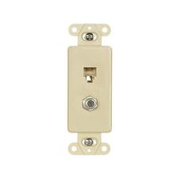 Eaton 3562V Decorator Insert Combination Telephone Jack with 4-Conductors and Type F Coaxial Adapter, Ivory