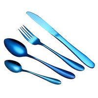 Egmy Sell 4PCS Set Stainless Steel Upscale Dinnerware Flatware Cutlery Fork Spoon Teaspoon (Blue)