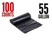 55 Gallon Large Strong Commercial Trash Bag Heavy Garbage Duty Yard (Black), 100 Count
