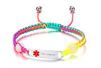 VNOX Type 1 Diabetes Medical Alert ID Stainless Steel Handmade Braided Rainbow Rope Adjustable Bracelet for Adults&Children