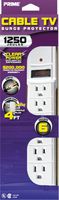 Prime PB003109 Cable TV Six-Outlet 1250 Joule Surge Protector Auto-Shutdown Low-Profile Snug Plug Outlet Safety Covers