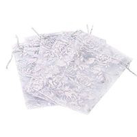 PH PandaHall 100pcs Rose Printed Organza Gift Bags White Drawstring Pouches Jewelry Favor Pouches Rectangle Candy Pouch for Party Wedding Christmas Birthday Gifts 15x10cm