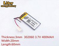 3.7V 400mAh 302060 Lithium Polymer Ion Rechargeable Battery Lithium Polymer Li-Po Battery for MP4 GPS MP3 Bluetooth Stereo DIY Gift