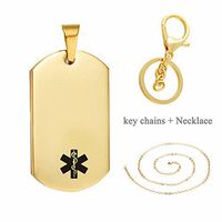 LiFashion LF 316L Stainless Steel Sos Emergency ICE Customized Personalized Medical Alert ID Dog Tag Pendant Necklace Caduceus Keychain for Men Women Gold,Free Engraving Custom
