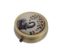 Halulu Elephant and Butterflies Personalized Design Round Pill Case Decorative Metal Medicine Vitamin Organizer Unique Gift