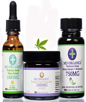 (3 Piece) MD Organics Pure Organic Hemp Oil Set 1000mg Tincture 750mg Softgels 1000mg Salve Balm Pain Stress Relief Mood Sleep Hair Skin Vitamin Omegas Immune Support Lab Tested Inflammation Melatonin