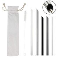 Staruby 5Pcs Reusable Straws Dia 12mm Stainless Steel Angled-Tip Boba Straws Smoothie Drinking Wide Metal Straw Bubble Tea Straws 8.5 Inch and 9.5 Inch Long with Cleaning Brush & Pouch, Eco-friendly
