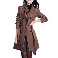 Ros1ock Warm Long Sleeve Outerwear Button Solid Color Coat Tops Medium Long Section Jacket with Belt Coffee