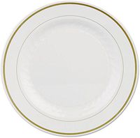 Masterpiece Plastic 10.25-inch Plates, Ivory w/Gold Rim 12 Per Pack