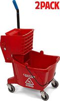 Carlisle 3690805 Commercial Mop Bucket with Side Press Wringer, 26 Quart Capacity (Pack of 2, Red Pack of 2)