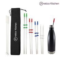 8 Stainless Steel Straws Straight Set - 8.5 inch to 12.2 inch Straws with Silicone Drinking Tips & Silencers