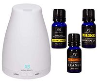 Radha Beauty Citrus Favorites Set - 120ml Aromatherapy Auto Shut-off Diffuser with Happy Citrus, Lemon, Orange Essential Oils. 100% Natural Gift Set for Relaxation, Home, Office, Meditation