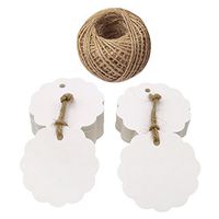 100 PCS White Flower Kraft Paper Gift Tags,Round Wedding Favor Kraft Hang Tags with 100 Feet Jute Twine