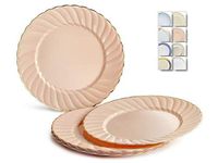 " OCCASIONS" 60 Plates Pack, Heavyweight Wedding Party Disposable Plastic Plates (10.25'' Dinner Plate, Blossom in Blush & Gold)