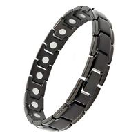 Elegant Titanium Magnetic Therapy Bracelet Pain Relief for Arthritis and Carpal Tunnel Double Row Four Element far Infrared Magnetic Therapy Men and Women Bracelet (Black)
