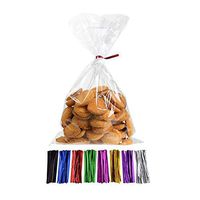 Laojbaba 200 pcs Cellophane Treat Bags Clear Candy Bags (6" x 10") with Twist Ties 5 Mix Colors, Candy Bread Chocolate Jelly Bags, Bakery Bags