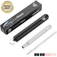 Reusable Straws Metal Collapsible Straw - Stainless Steel Straws Drinking Travel Straw, Foldable Reuseble Reuseable Portable Colapsable, Collapsable Pack With Case and Cleaning Brush - Perfect Silver