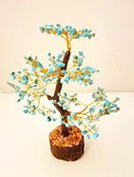 FASHIONZAADI Turquoise Gemstone Feng Shui Chakra Tree Healing Crystals Reiki Stone Chakras Crystal Home Office Table Décor Spiritual Gift Size -10-12 Inch (Golden Wire)