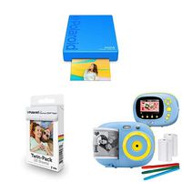 Polaroid Mint Pocket Printer W/Zink Zero Ink Technology (Blue), with Extra Paper and Kids Instant Print Camera & Video Camcorder Bundle with Frames, Filters for Hours of Fun - Blue