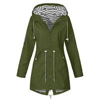 CrazyFashion Women Jacket Plus Size Hooded Windproof Loose Coat Outdoor Sport Green