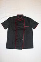 Black Unisex Chef Jacket with Red Lining (Short Sleeves) Size 40, Large