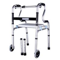 Lightweight Aluminum Folding Walker with Easy Button Release, 5 Inch Wheels, Adjustable Height, 396 Lb Weight Capacity No Assembly Needed Fauay