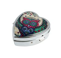 COWGOGO Sugar Skull Owl Custom Design Fashion Silver Heart Shaped Glass Pill Case Decorative Metal Pill Box