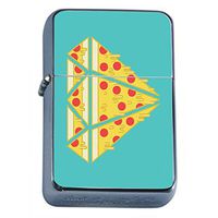 Pizza Diamond Flip Top Oil Lighter Em1 Smoking Cigarette Silver Case Included