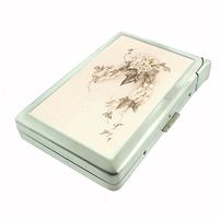 Perfection In Style Metal Cigarette Case with Built in Lighter Vintage Flowers Design 004