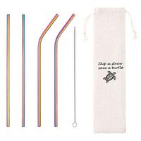Yaromo Metal Straws in VSCO Stuff Bag, 4 Pieces Drinking Straws Reusable with Cleaning Brush for 20/30 Oz for Yeti RTIC SIC Ozark Trail Tumblers (2 Straight|2 Bent|1 Brush)