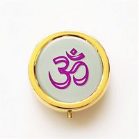 RhyNSky Hindu God Om Symbol Yoga Mini Portable Pocket Pill Box Case Holder for Purse, 3 Compartments, Gold, FG503