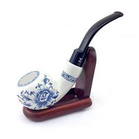 Wooden Tobacco Smoking Pipe, 9 mm Pipe Filters Smoking ToolsBlue and white porcelain pipe,A