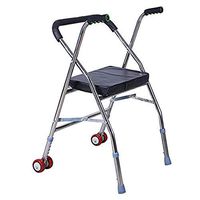 LIBWX Folding Walker Pulley Canvas/Leather Black Cushion Stainless Steel Elderly Walker,A#
