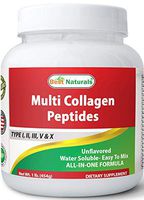 Best Naturals Multiple Collagen Peptides Protein Type I, II III, V & X Collagen unflavored 1 Pound - Grass Fed & Pasture Raised - Water Soluble - Easy to Mix